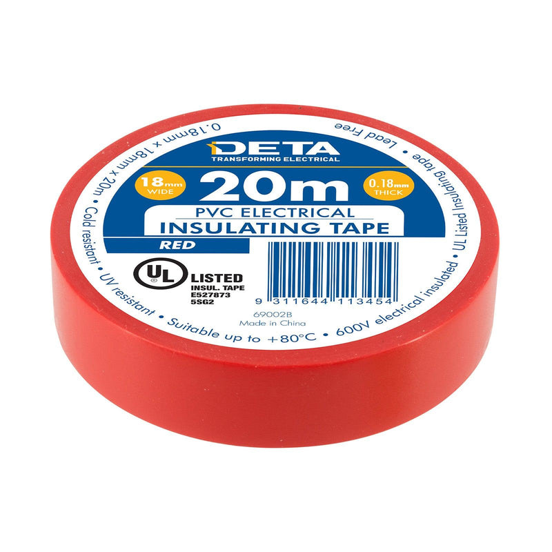 DETA 20m x 18mm Red Insulation PVC Tape