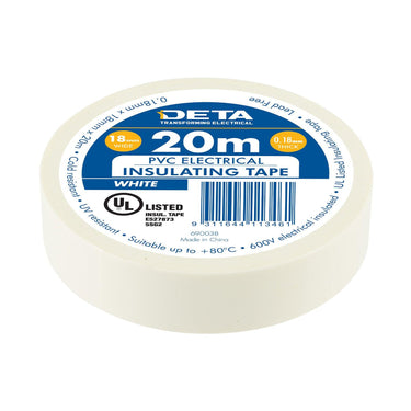DETA 20m x 18mm White Insulation PVC Tape