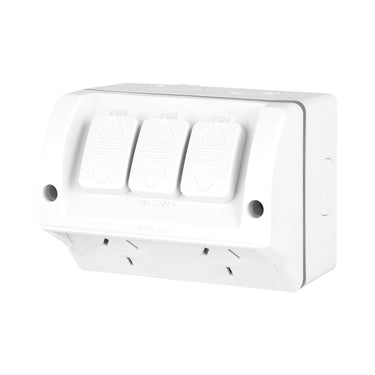 DETA 240V 10 Amp Double Outlet Outdoor PowerPoint  with Extra Switch