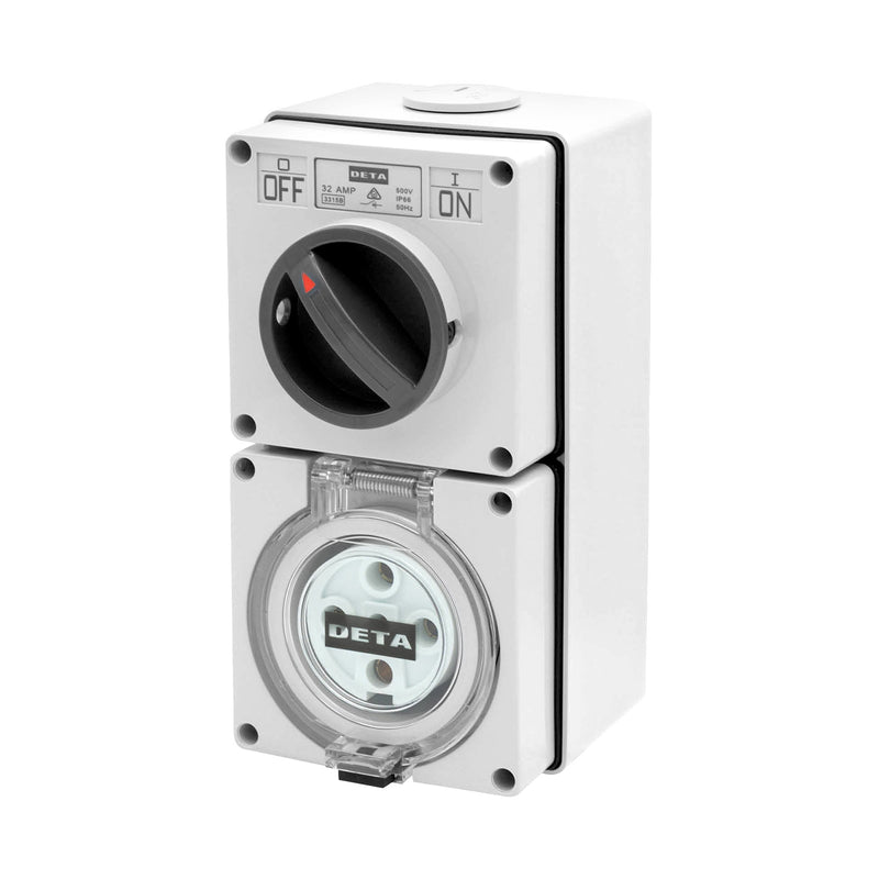 DETA 32A Industrial 5 Pin Round Switched Outlet