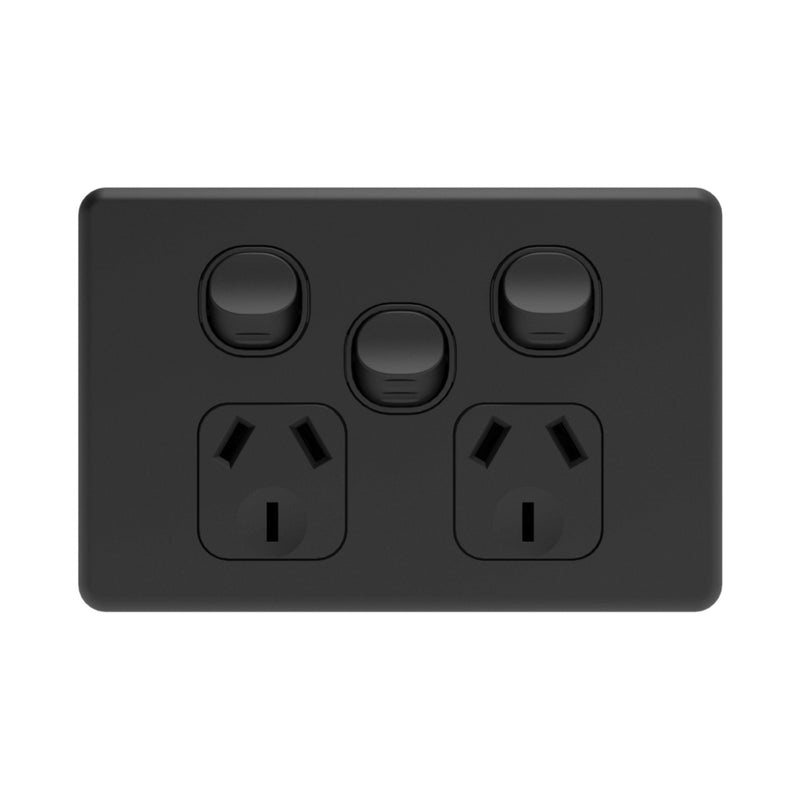 DETA Matte Black S-Line Double PowerPoint  with Extra Switch