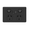 DETA Matte Black S-Line Double PowerPoint  with USB A and C Charger