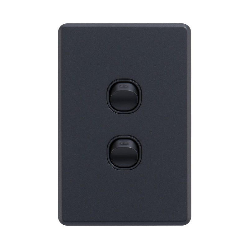 DETA Matte Black S-Line Double Vertical Wall Switch
