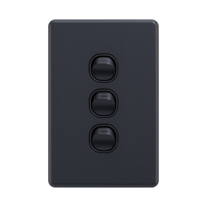 DETA Matte Black S-Line Triple Vertical Wall Switch