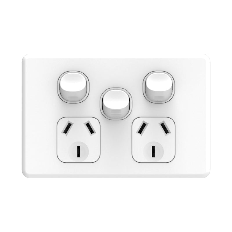 DETA Matte White S-Line Double PowerPoint  with Extra Switch