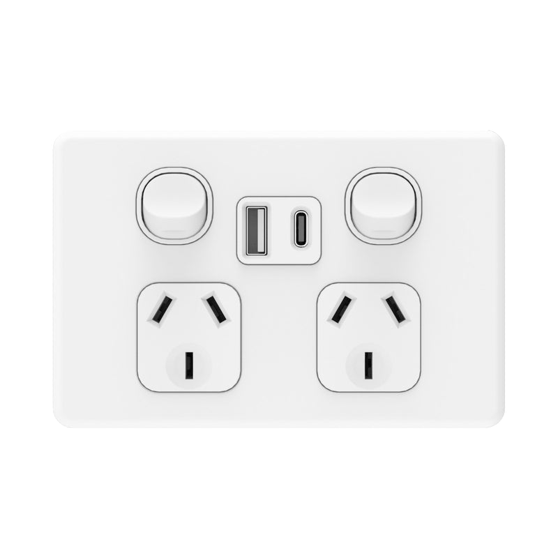 DETA Matte White S-Line Double PowerPoint  with USB A and C Charger