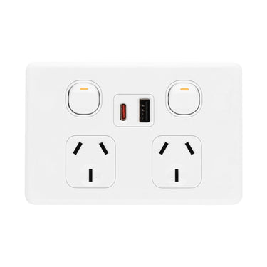 DETA S-line Double PowerPoint  with USB A+C PD 20W Fast Charging
