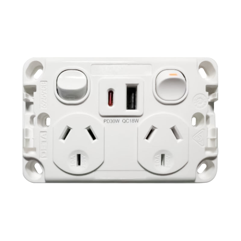 DETA X6 Double PowerPoint  with USB A+C PD 30W Fast Charging