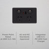 DETA X6 Matte Black Double PowerPoint  with USB A+C PD20W Fast Charging