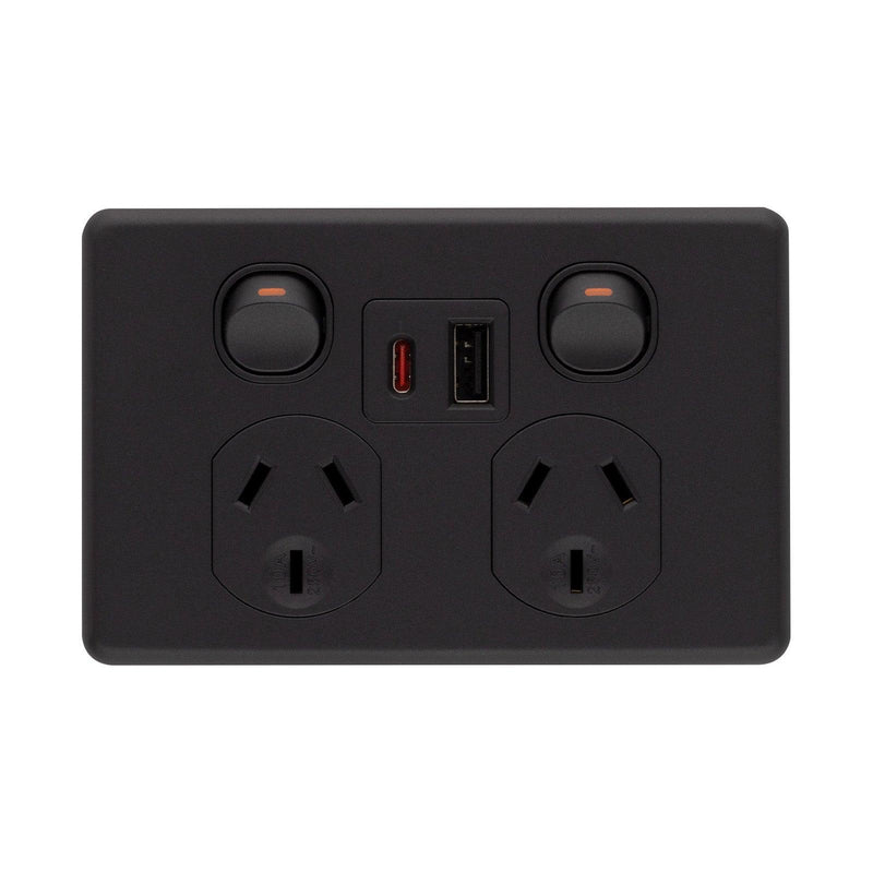 DETA X6 Matte Black Double PowerPoint  with USB A+C PD20W Fast Charging
