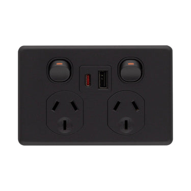 DETA X6 Matte Black Double PowerPoint  with USB A+C PD20W Fast Charging