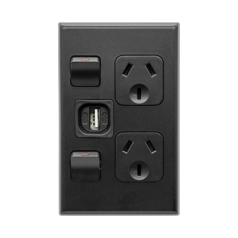 DETA X7 Matte Black Vertical Double PowerPoint  with USB Charger