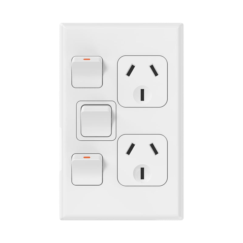 DETA X7 White Vertical Double PowerPoint  with Extra Switch