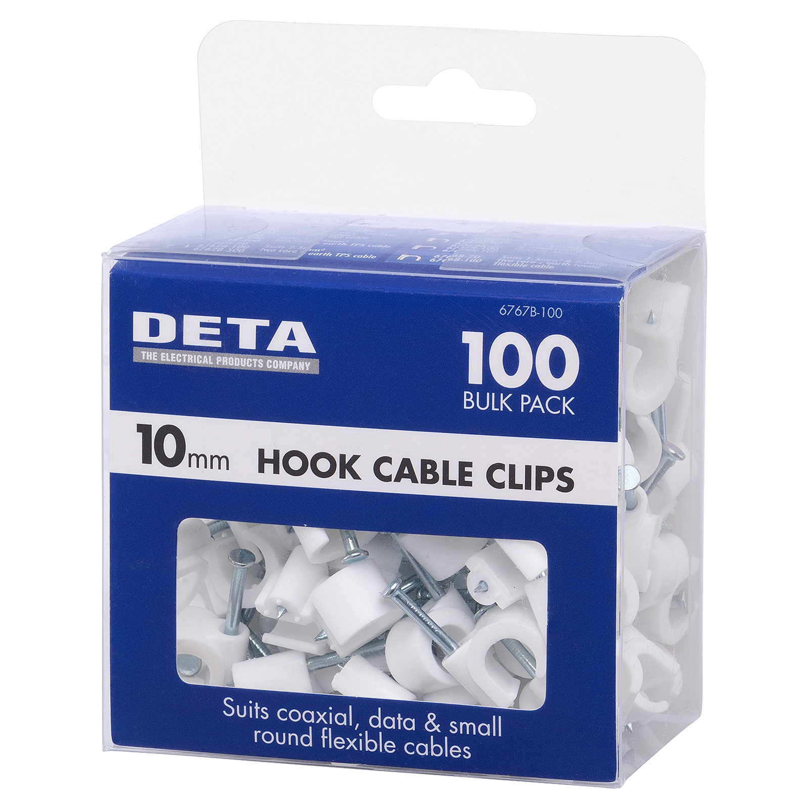 DETA 10mm White Hook Cable Clips – 100 pces