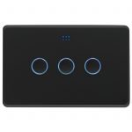 Matte black smart switch triple gang with blue power indicator