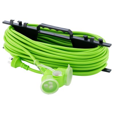 Green extension lead suitable to use in garden